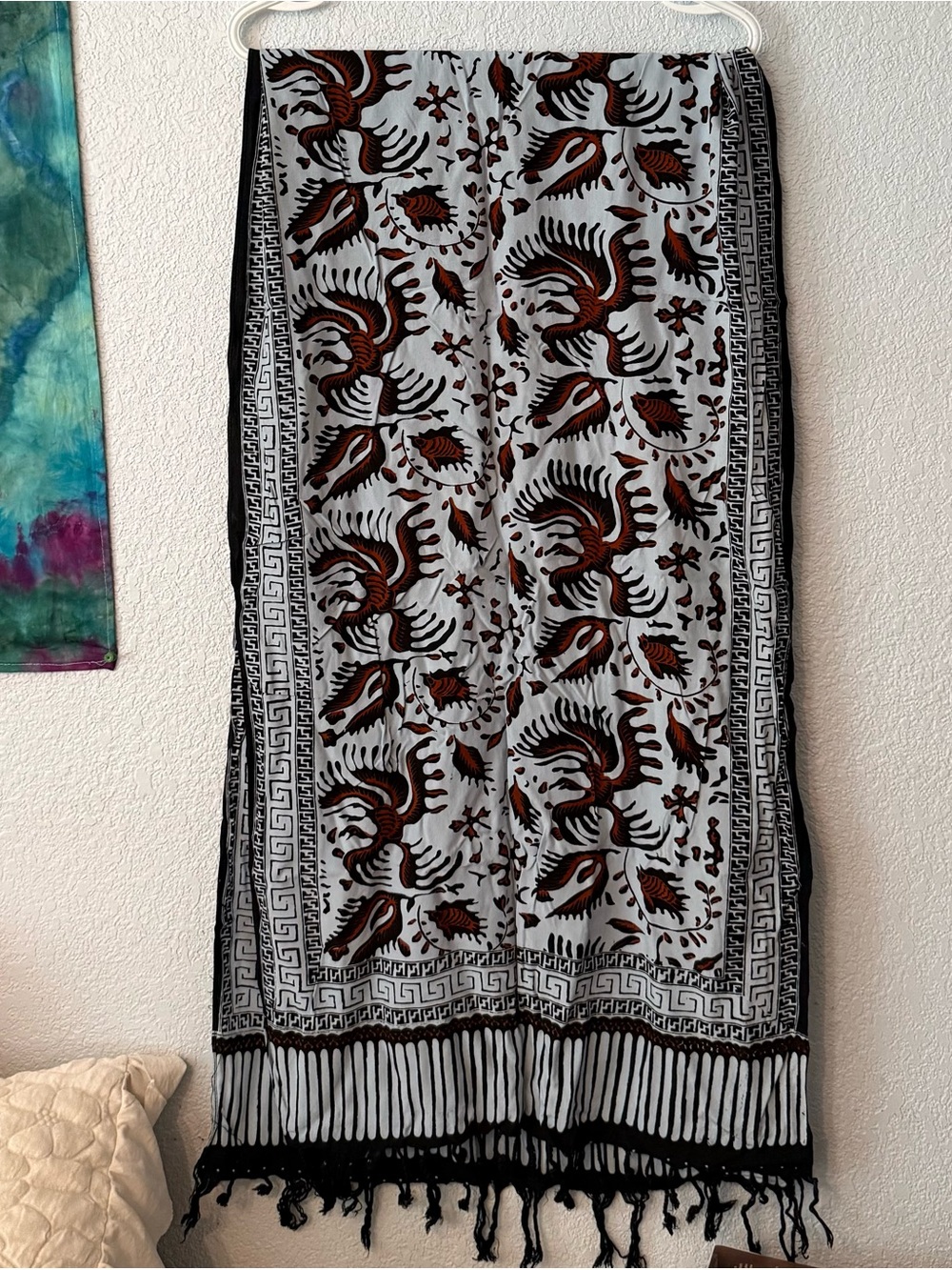 Black/Rust on Blue-Gray Printed Women's Swim Cover-Up Sarong